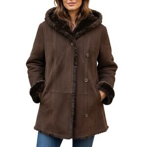 Vintage Marvin Richards Hooded Reversible Jacket XL Brown Suede Faux Fur Leopard